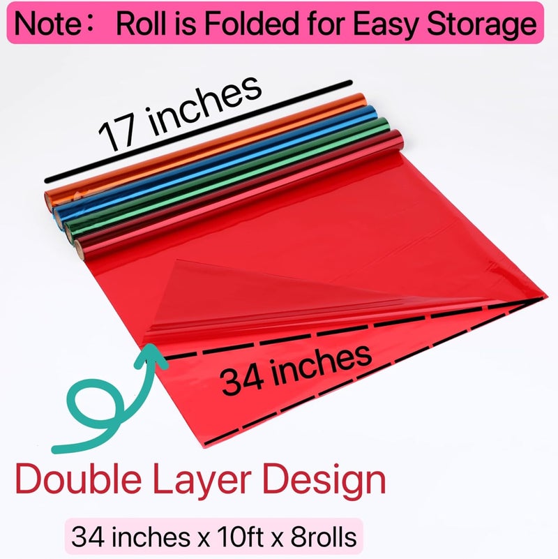shareluck 8 Colors-34“ Wide Cellophane Wrap for Gift Baskets & DIY Craft -Colored Cello Wrap Roll Decoration-(34” x 10ft x 8Colors) - Image 2
